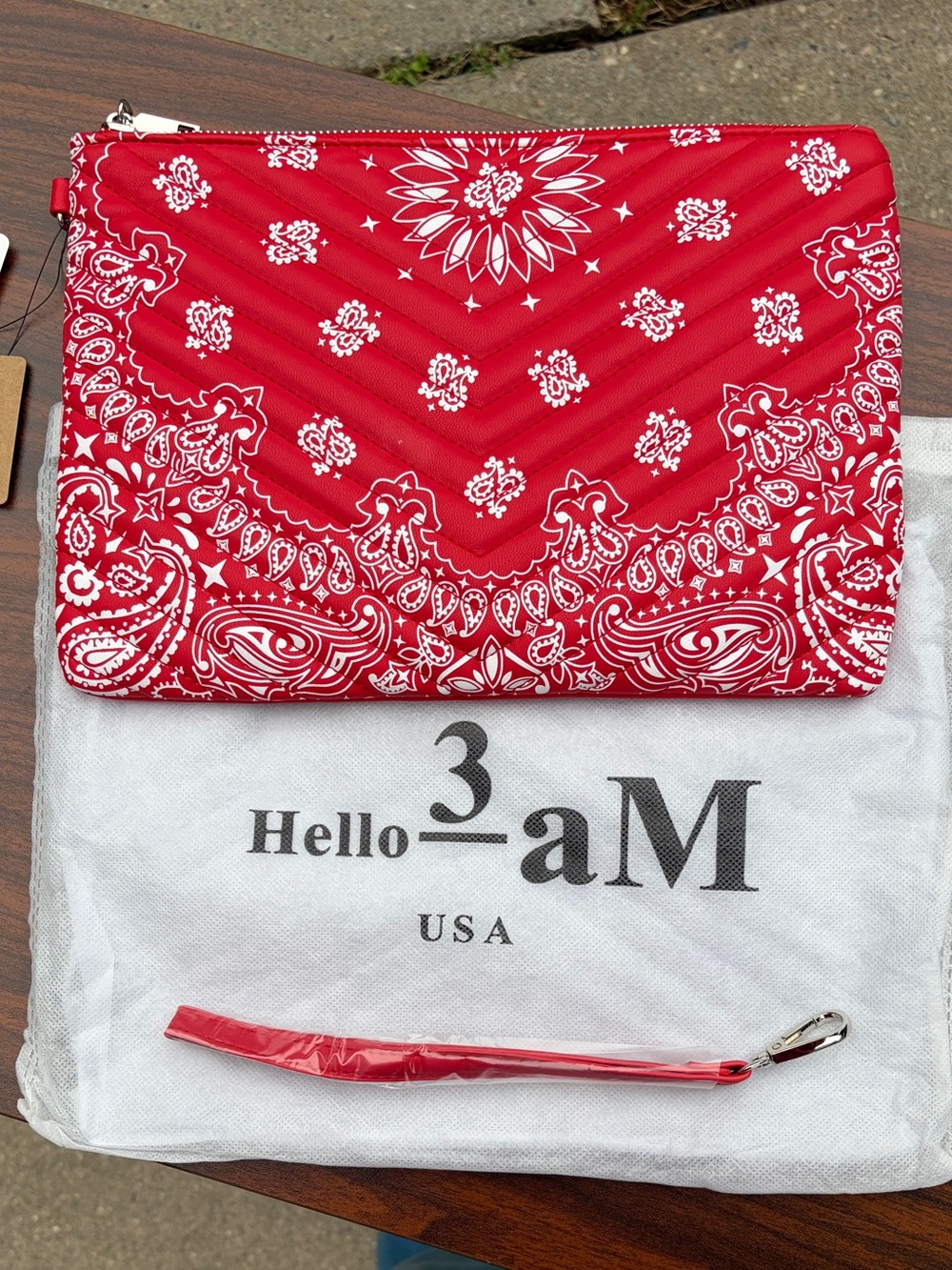 Hello 3AM Red Bandana Print Quilted Clutch Wristlet NWT